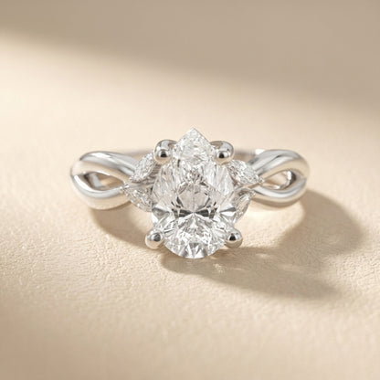 Pear Cut Lab Grown Diamond Twisted Engagement Ring in Platinum