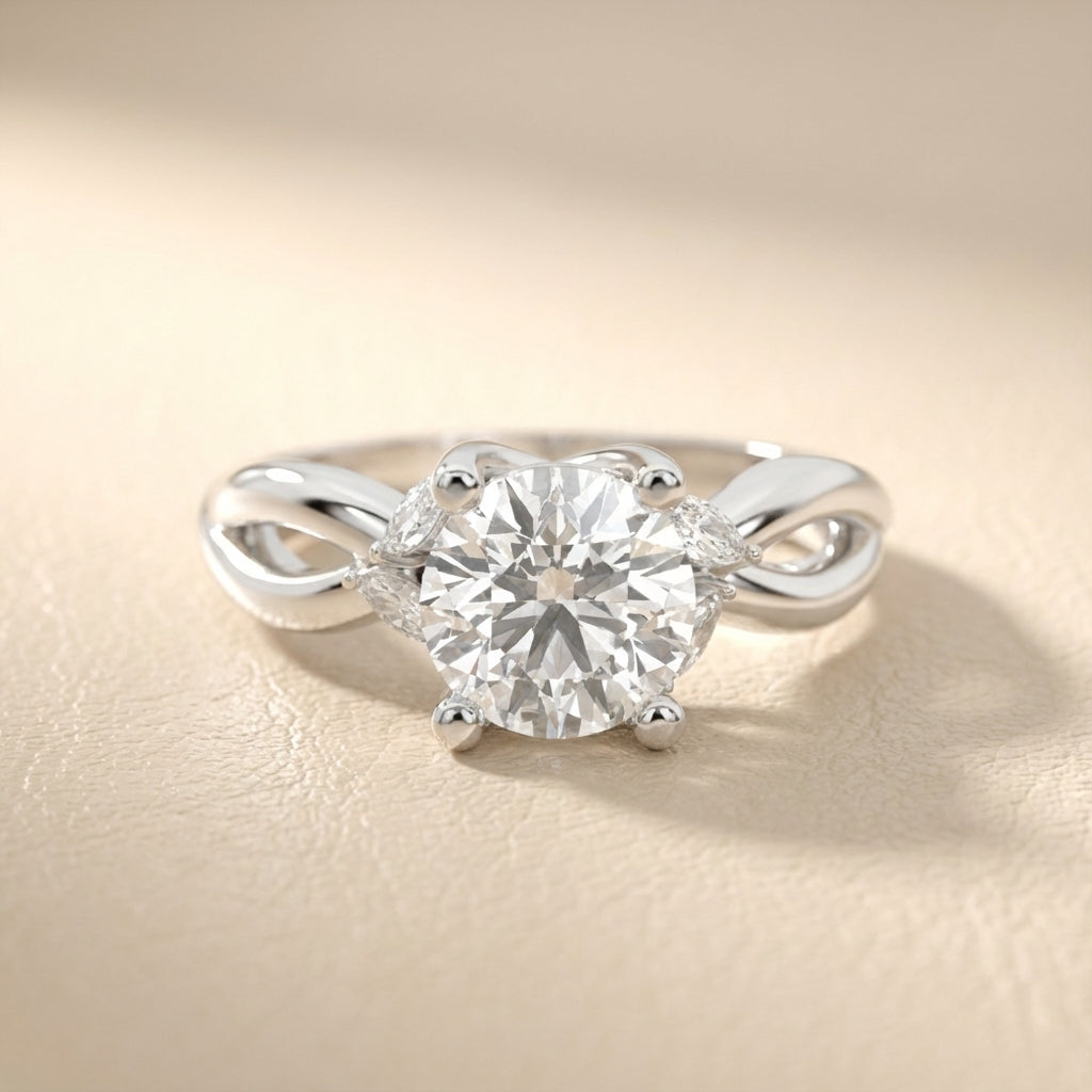 Round Cut Lab Grown Diamond Twisted Engagement Ring in Platinum