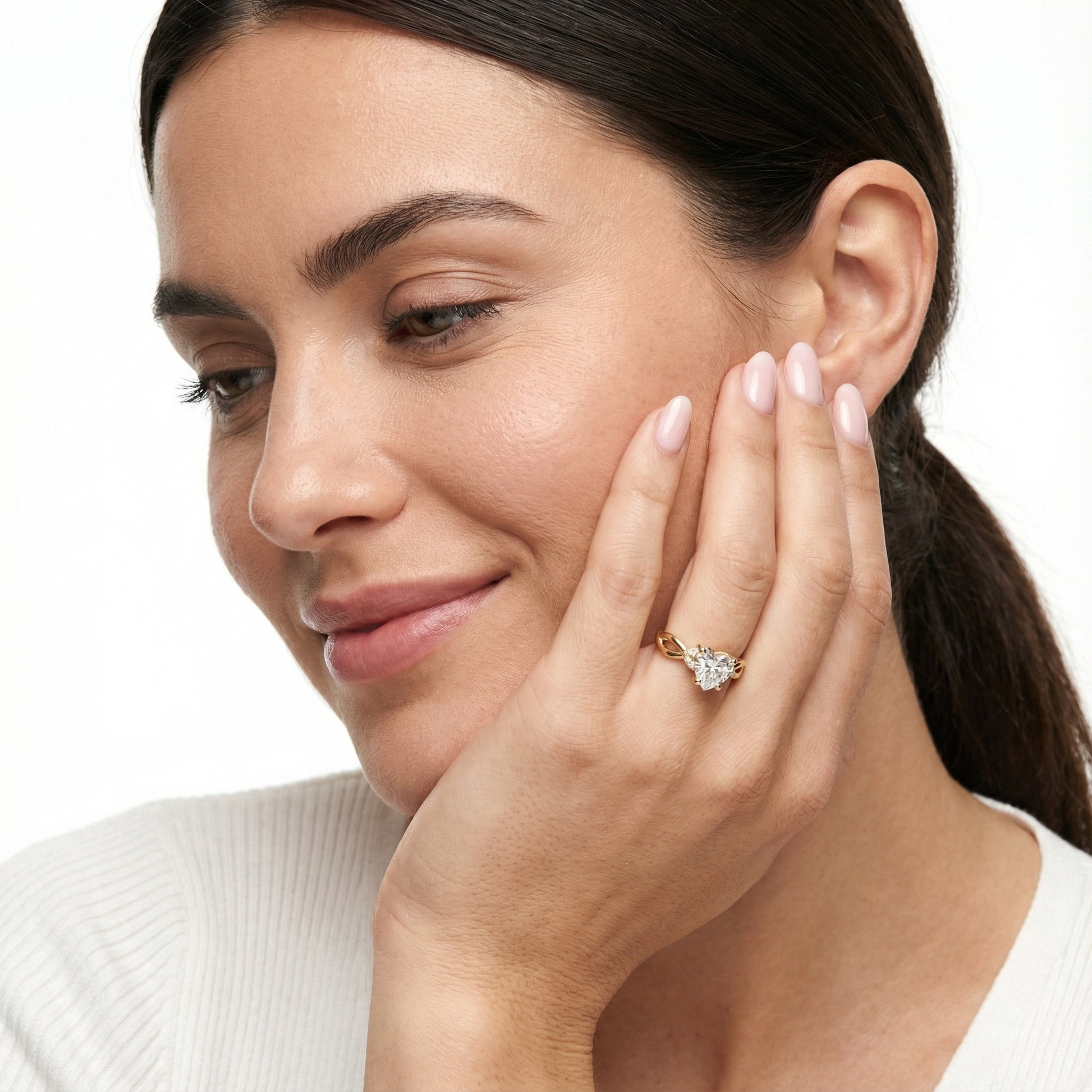 Heart Cut Lab Grown Diamond Engagement Ring with Twisted Shank in Yellow Gold