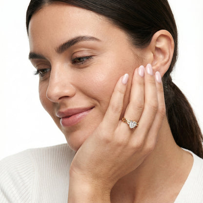 Heart Cut Lab Grown Diamond Engagement Ring with Twisted Shank in Yellow Gold