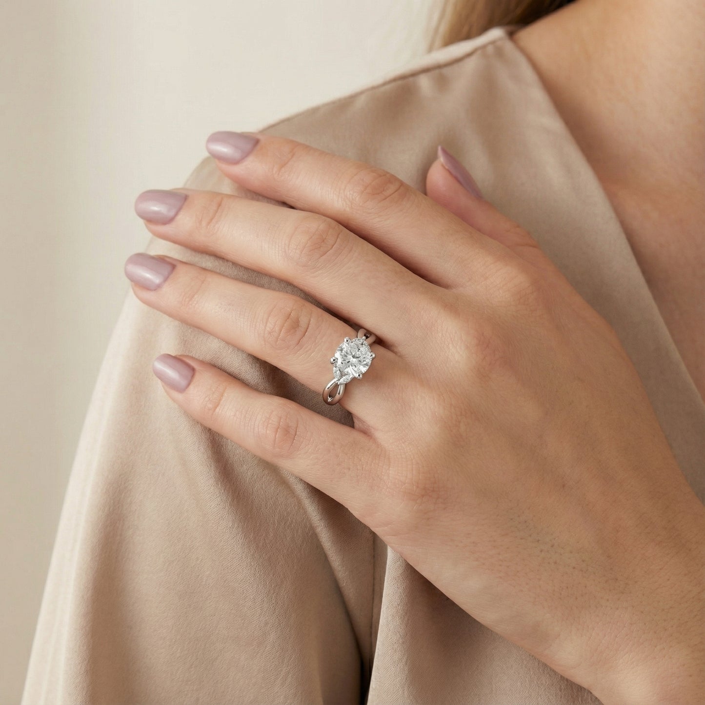 Cushion Cut Lab Grown Diamond Engagement Ring with Marquise Side Stones in Platinum