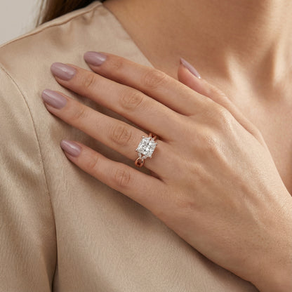 Princess Cut Lab Grown Diamond and Marquise Side Stone Engagement Ring in Rose Gold setting