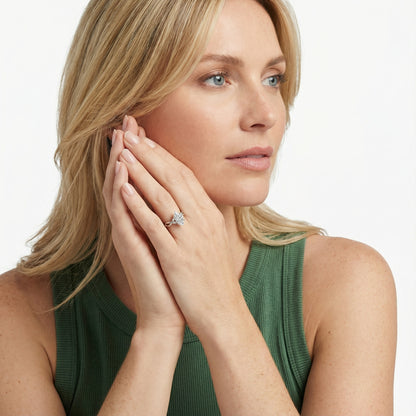 Marquise Cut Lab Grown Diamond Twisted Engagement Ring in Silver showing side stones