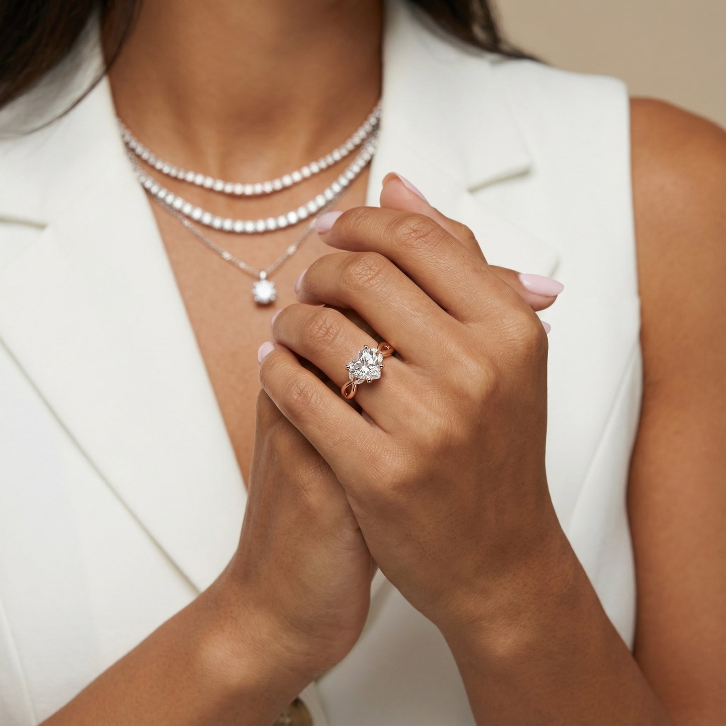 Heart Cut Lab Grown Diamond Engagement Ring with Twisted Shank in Rose Gold