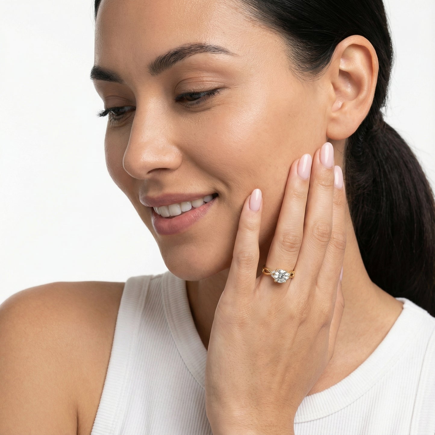 Round Cut Lab Grown Diamond Twisted Engagement Ring in Yellow Gold