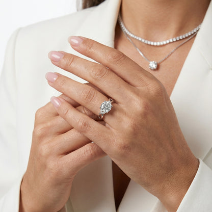 Round Cut Lab Grown Diamond Twisted Engagement Ring in White Gold