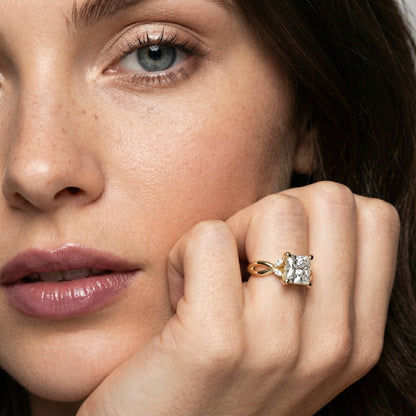 Princess Cut Lab Grown Diamond and Marquise Side Stone Engagement Ring in Yellow Gold