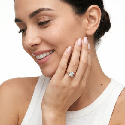 Cushion Cut Lab Grown Diamond Engagement Ring with Marquise Side Stones in Rose Gold