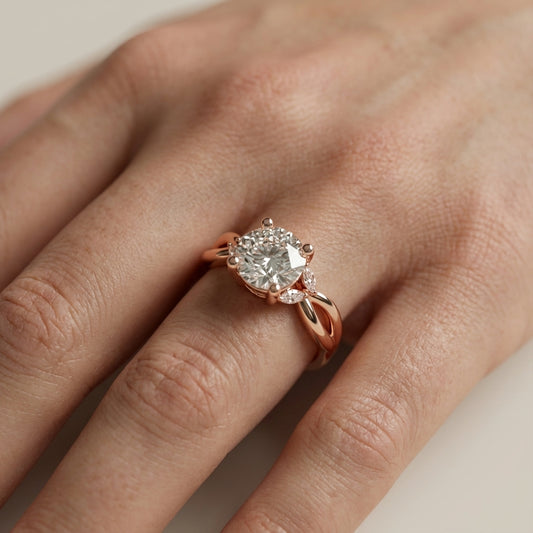 Round Cut Lab Grown Diamond Twisted Engagement Ring in Rose Gold
