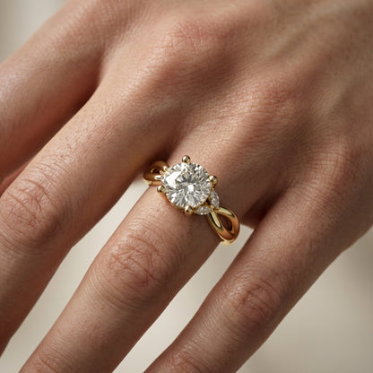 Round Cut Lab Grown Diamond Twisted Engagement Ring in Yellow Gold