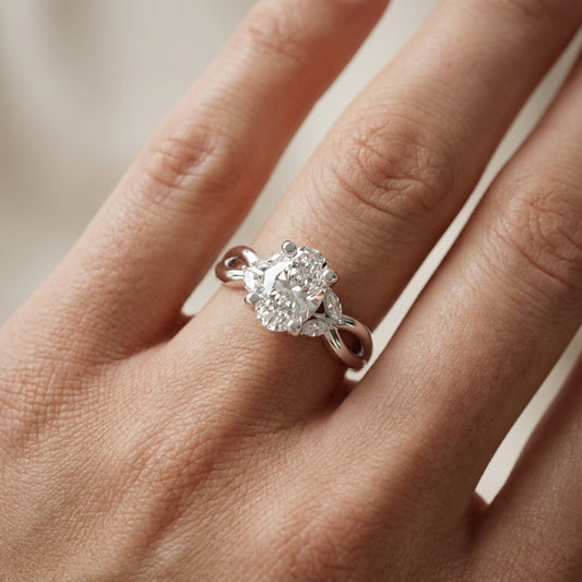 Oval Cut Lab Grown Diamond Twisted Engagement Ring in White Gold