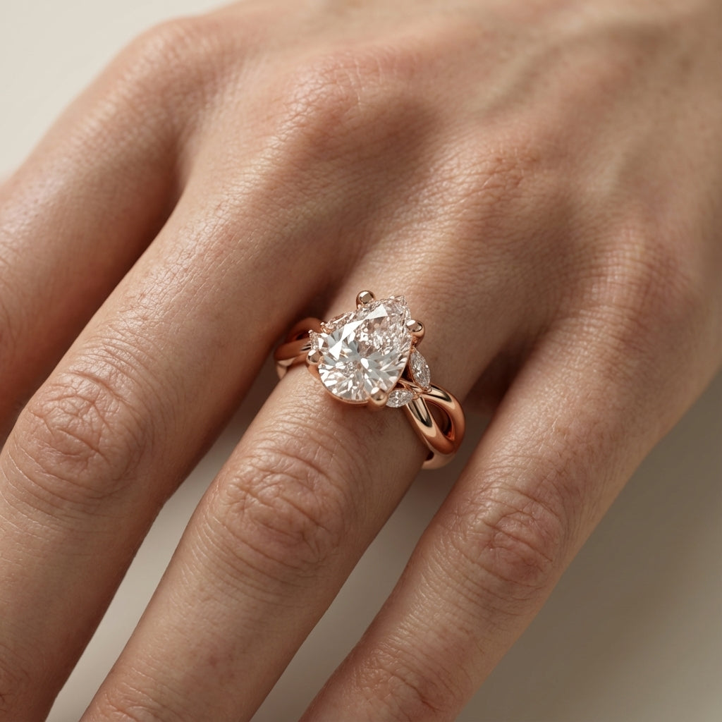 Pear Cut Lab Grown Diamond Twisted Engagement Ring in Rose Gold