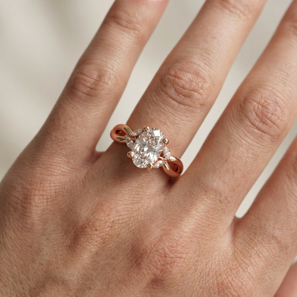 Oval Cut Lab Grown Diamond Twisted Engagement Ring in Rose Gold
