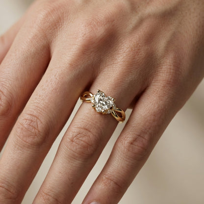 Heart Cut Lab Grown Diamond Engagement Ring with Twisted Shank in Yellow Gold