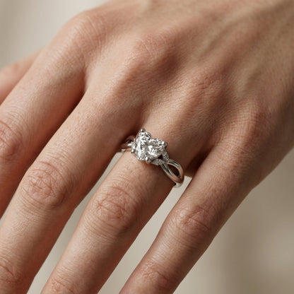 Heart Cut Lab Grown Diamond Engagement Ring with Twisted Shank in Platinum