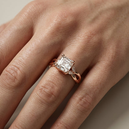 Asscher Cut Lab Grown Diamond Twisted Engagement Ring in Rose Gold
