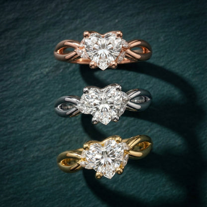 Heart Cut Lab Grown Diamond Engagement Ring with Twisted Shank in Rose Gold