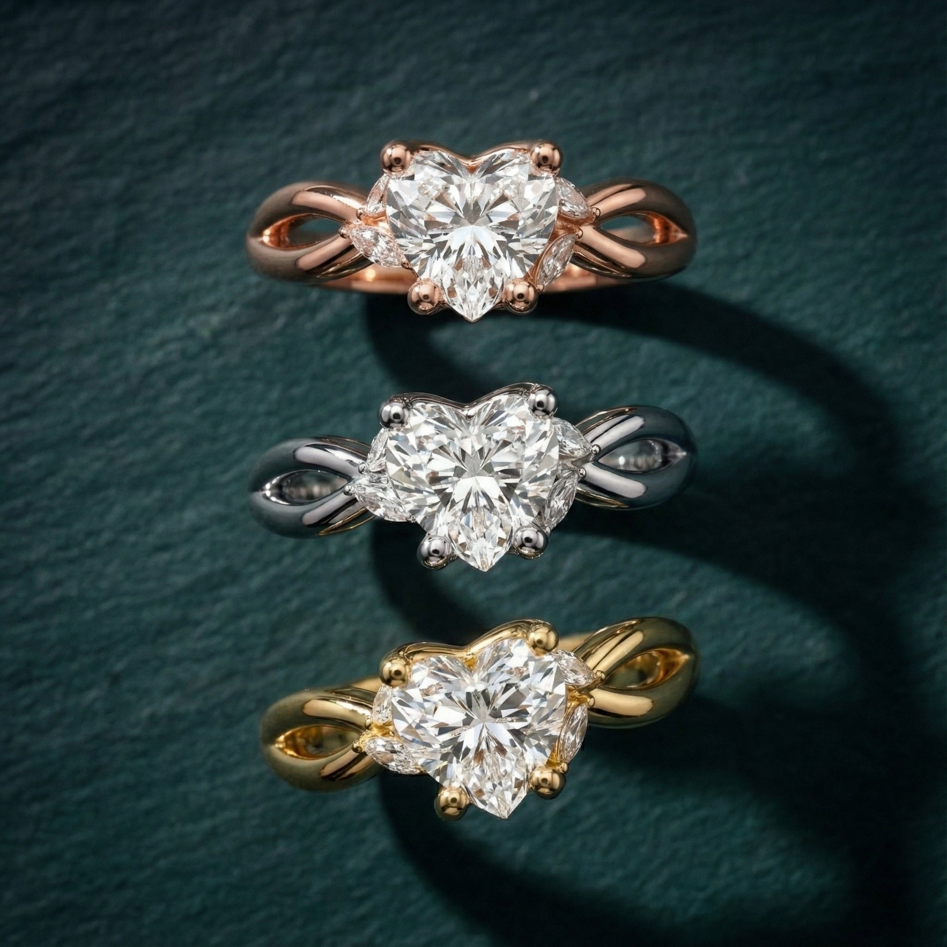 Heart Cut Lab Grown Diamond Engagement Ring with Twisted Shank in Yellow Gold