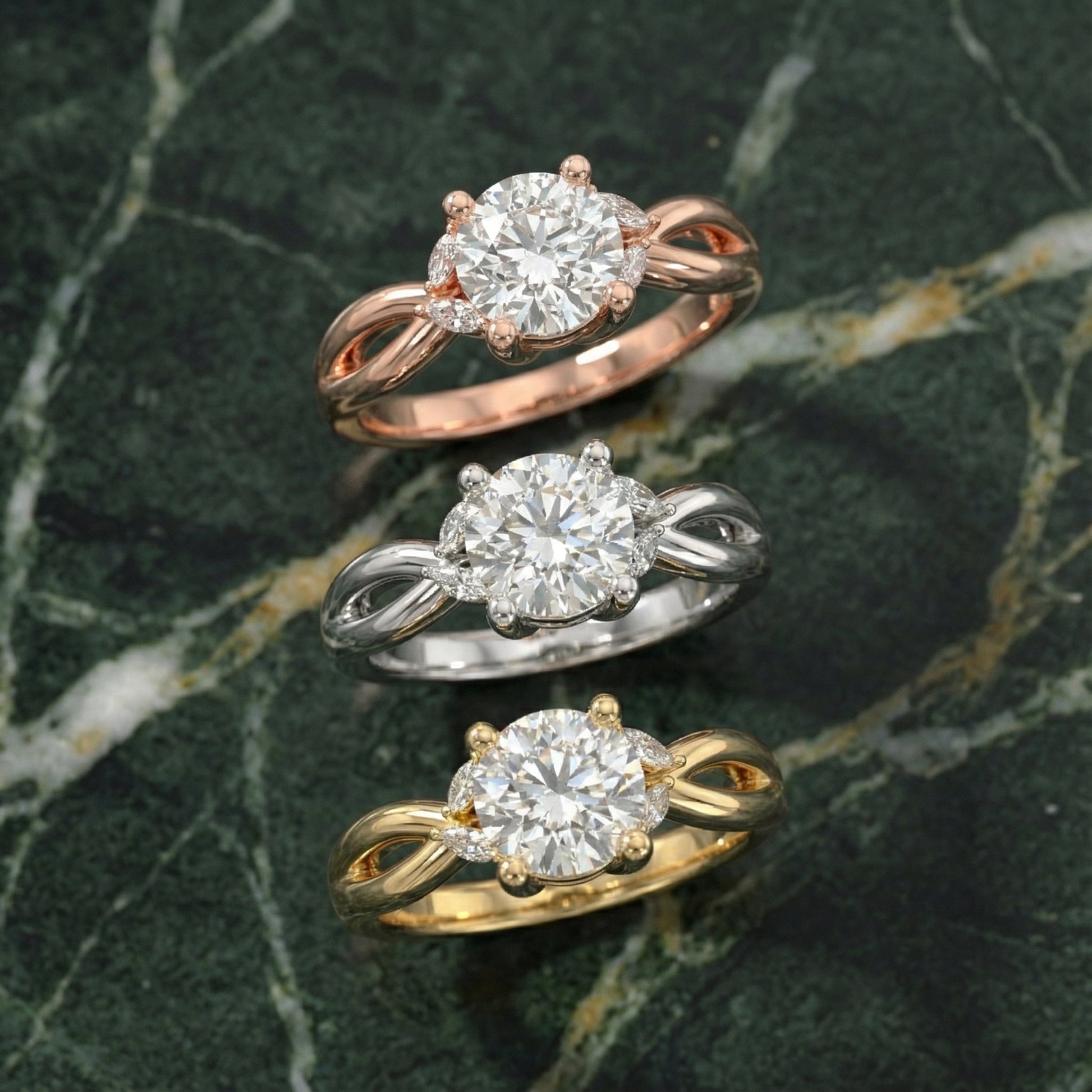 Round Cut Lab Grown Diamond Twisted Engagement Ring in Platinum