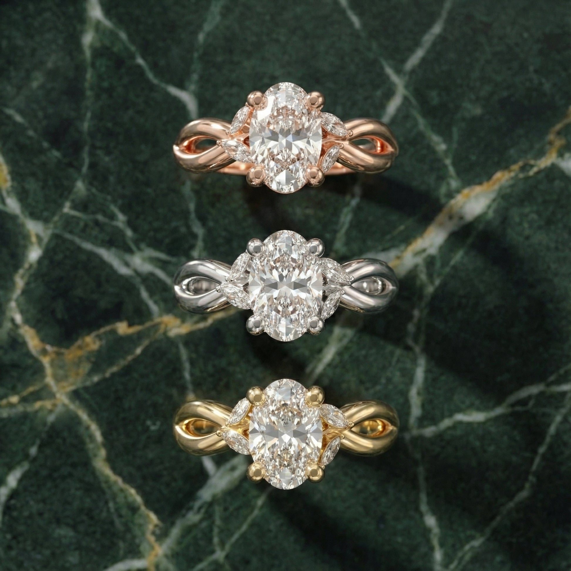 Oval Cut Lab Grown Diamond Twisted Engagement Ring in Silver