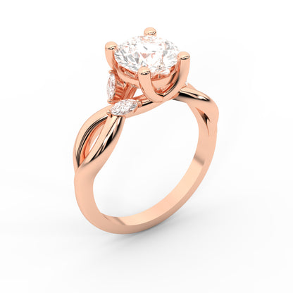 Round Cut Lab Grown Diamond Twisted Engagement Ring in Rose Gold