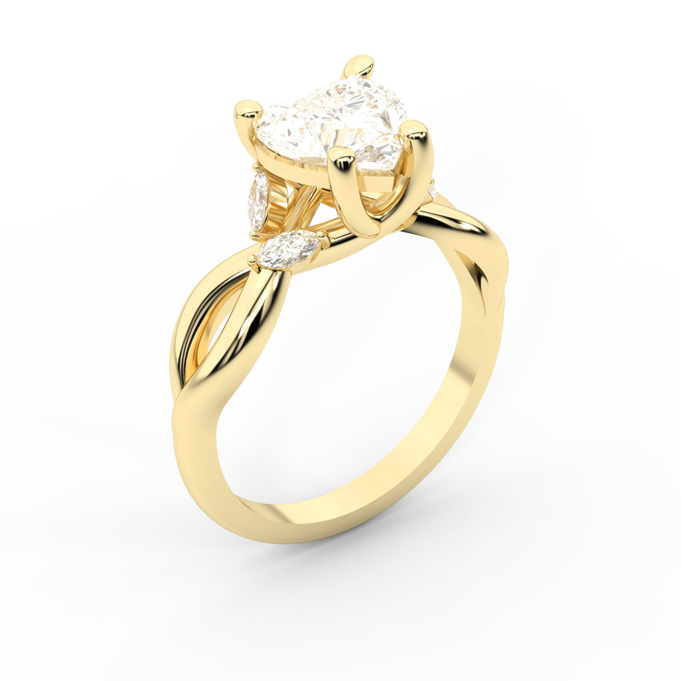 Heart Cut Lab Grown Diamond Engagement Ring with Twisted Shank in Yellow Gold