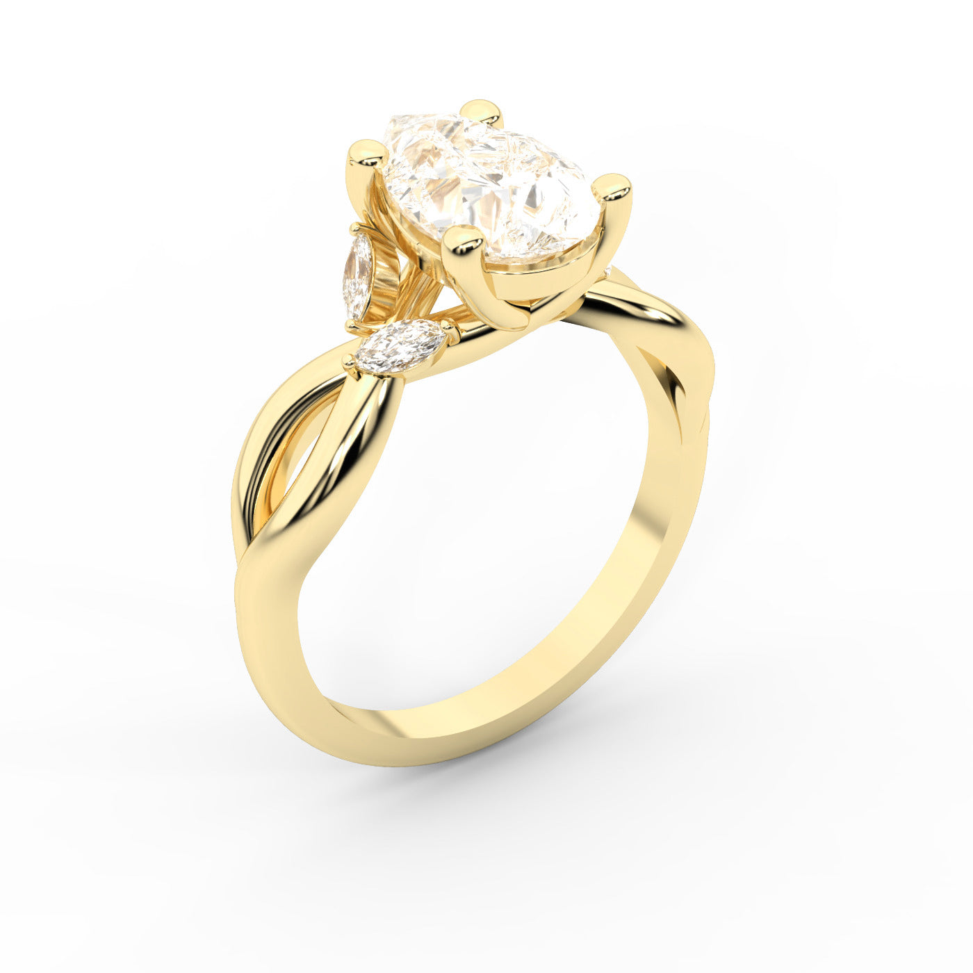 Pear Cut Lab Grown Diamond Twisted Engagement Ring in Yellow Gold