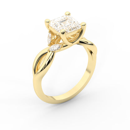 Asscher Cut Lab Grown Diamond Twisted Engagement Ring in Yellow Gold