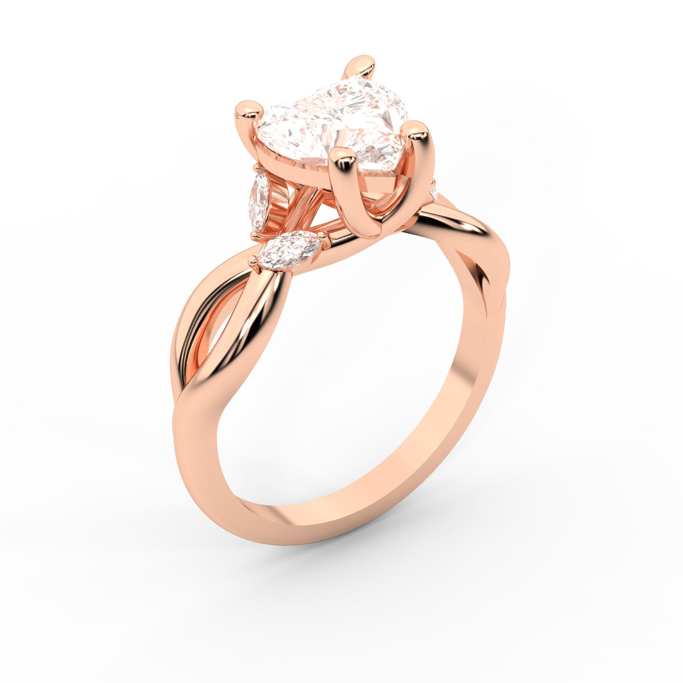 Heart Cut Lab Grown Diamond Engagement Ring with Twisted Shank in Rose Gold