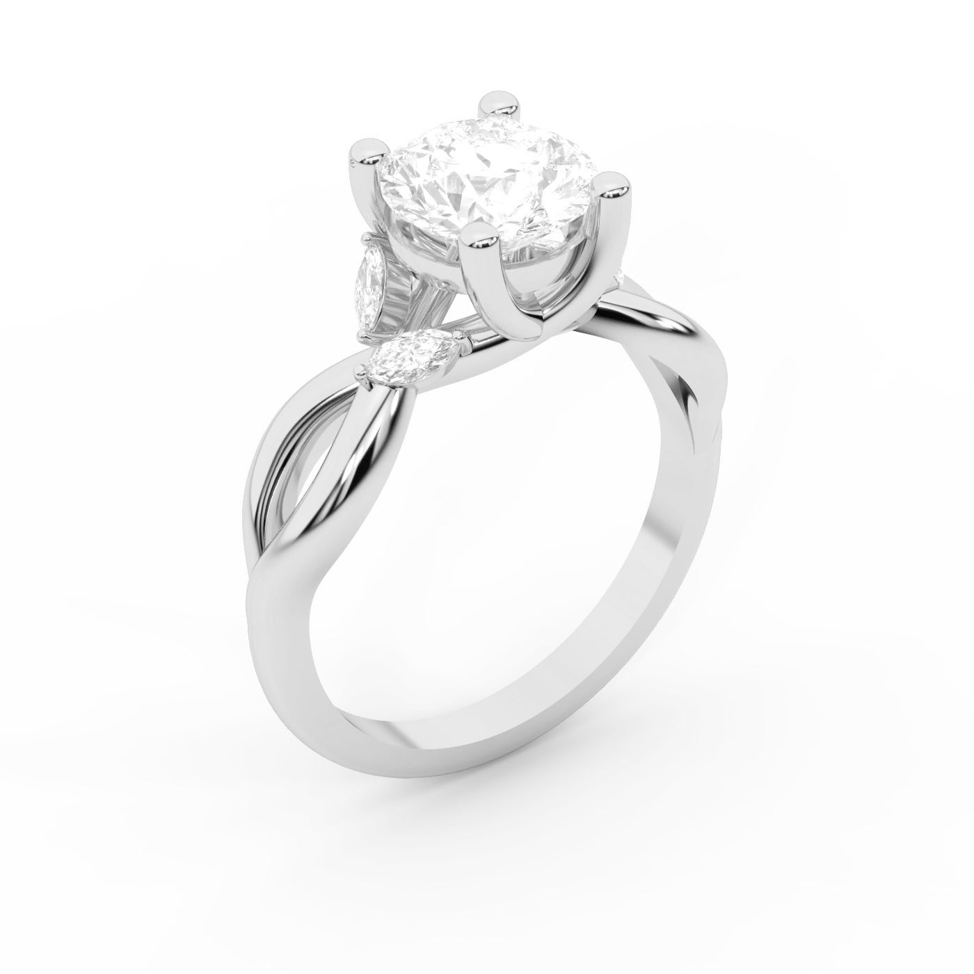 Round Cut Lab Grown Diamond Twisted Engagement Ring in Silver