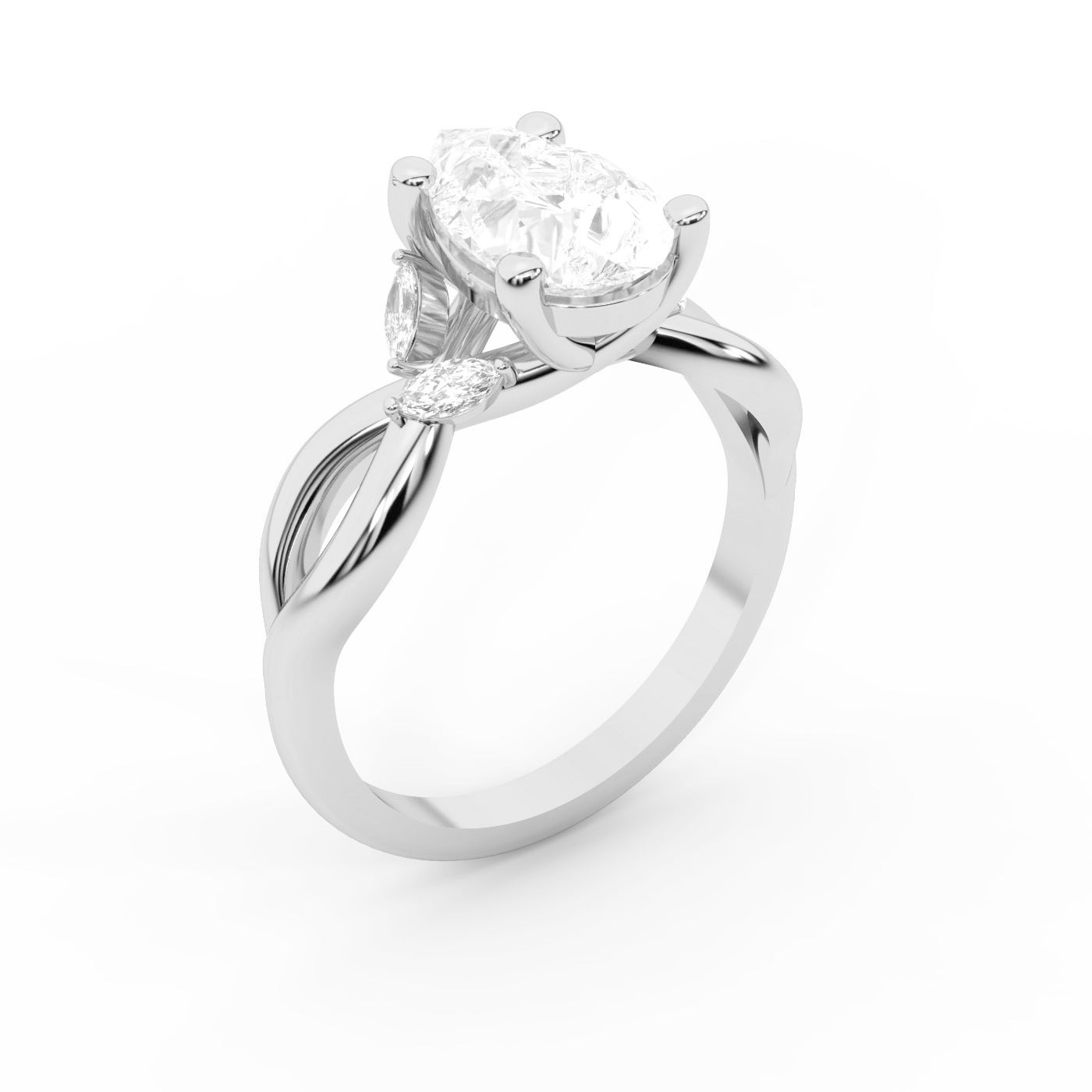 Pear Cut Lab Grown Diamond Twisted Engagement Ring in Platinum