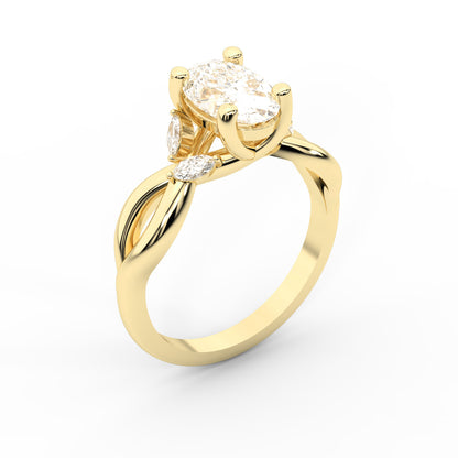 Oval Cut Lab Grown Diamond Twisted Engagement Ring in Yellow Gold