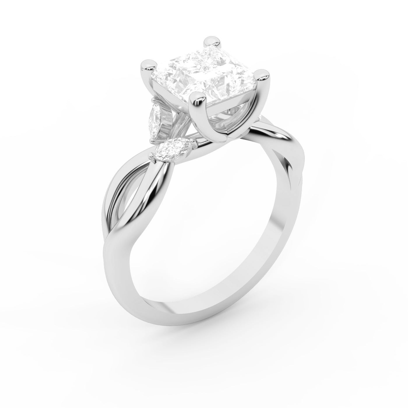 Princess Cut Lab Grown Diamond and Marquise Side Stone Engagement Ring in Platinum