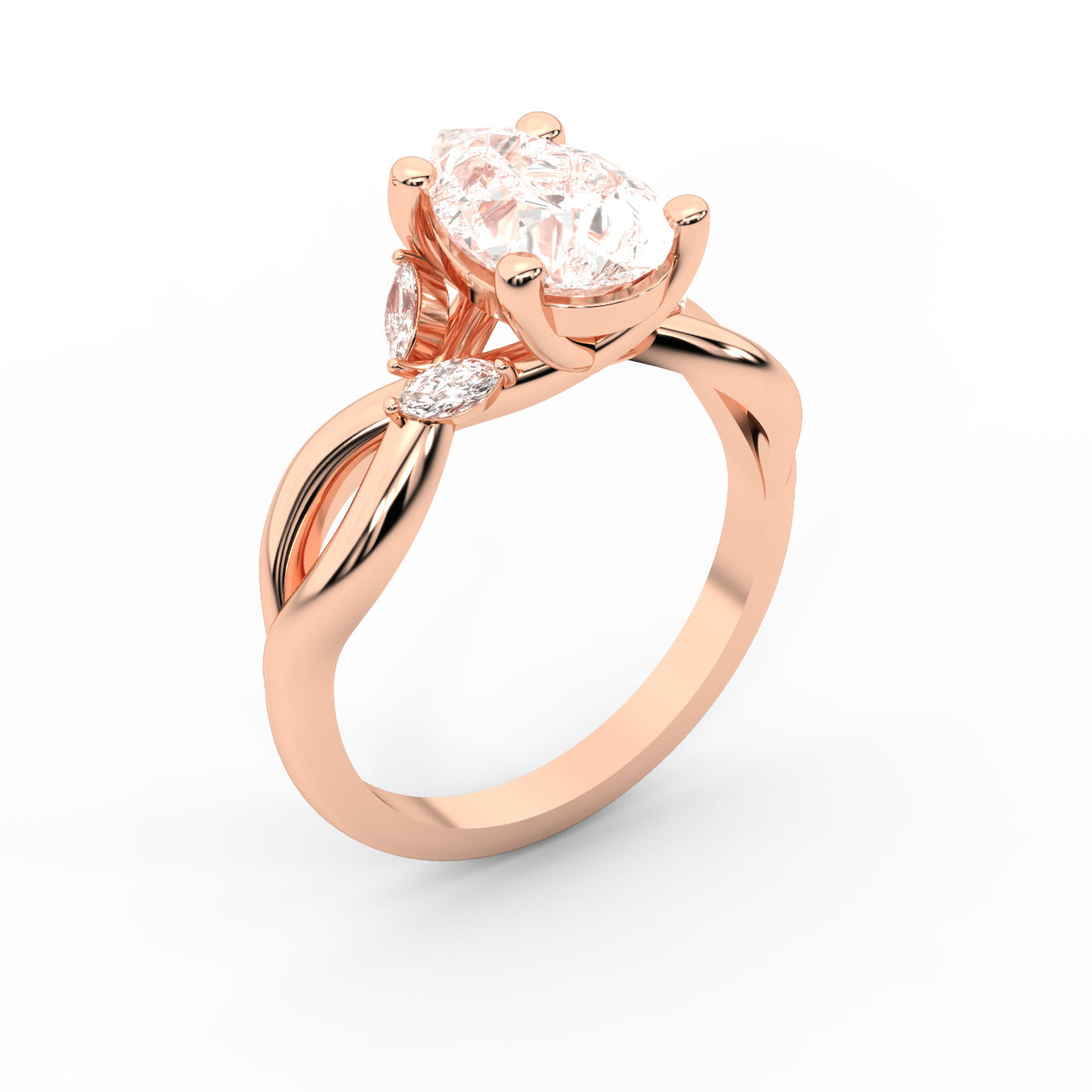 Pear Cut Lab Grown Diamond Twisted Engagement Ring in Rose Gold