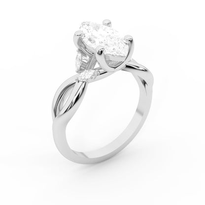 Marquise Cut Lab Grown Diamond Twisted Engagement Ring in Silver showing side stones