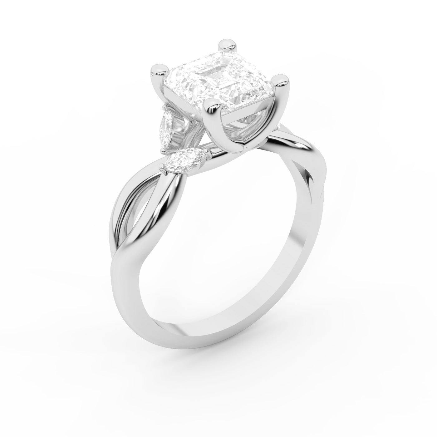 Asscher Cut Lab Grown Diamond Twisted Engagement Ring in Platinum