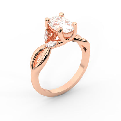 Oval Cut Lab Grown Diamond Twisted Engagement Ring in Rose Gold