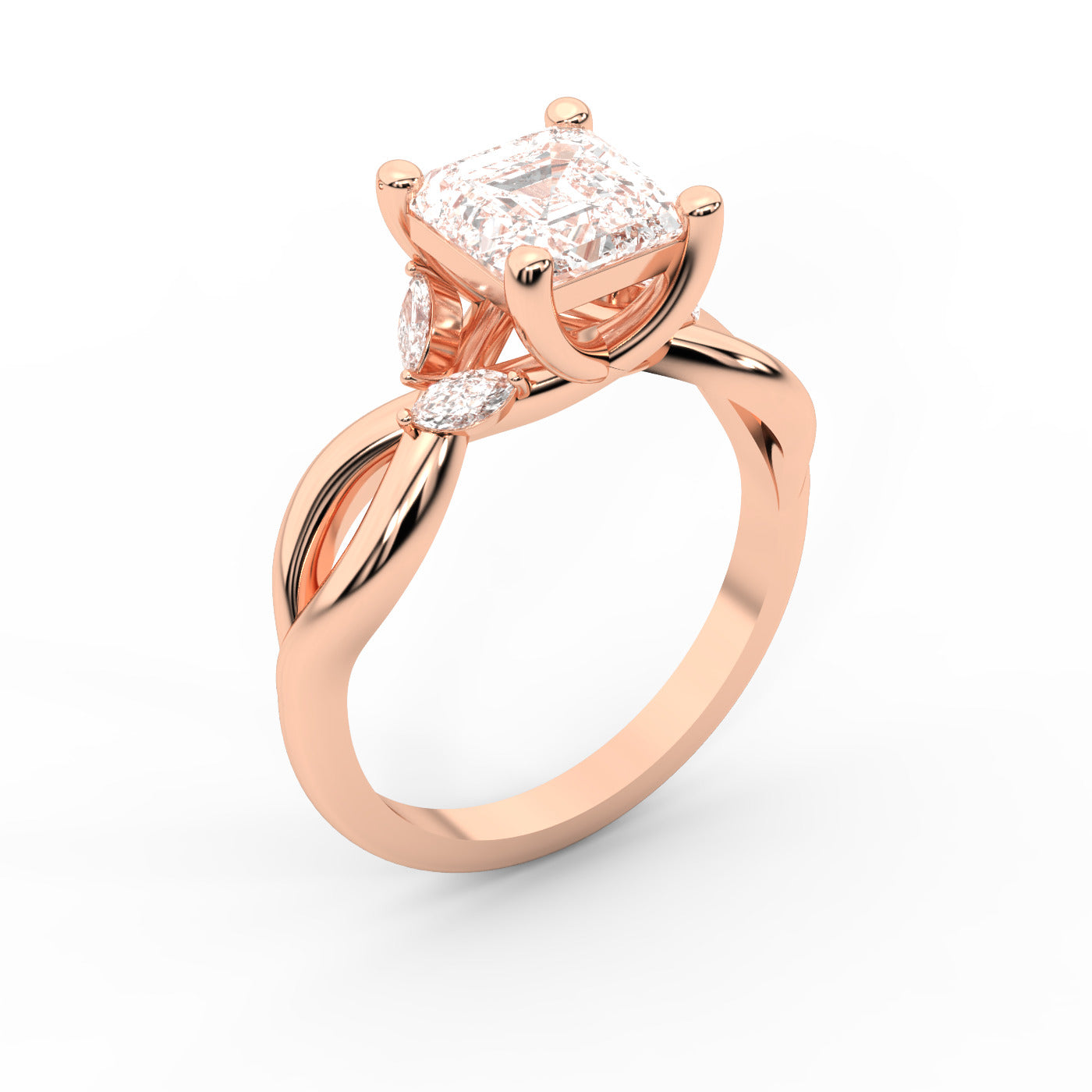 Asscher Cut Lab Grown Diamond Twisted Engagement Ring in Rose Gold