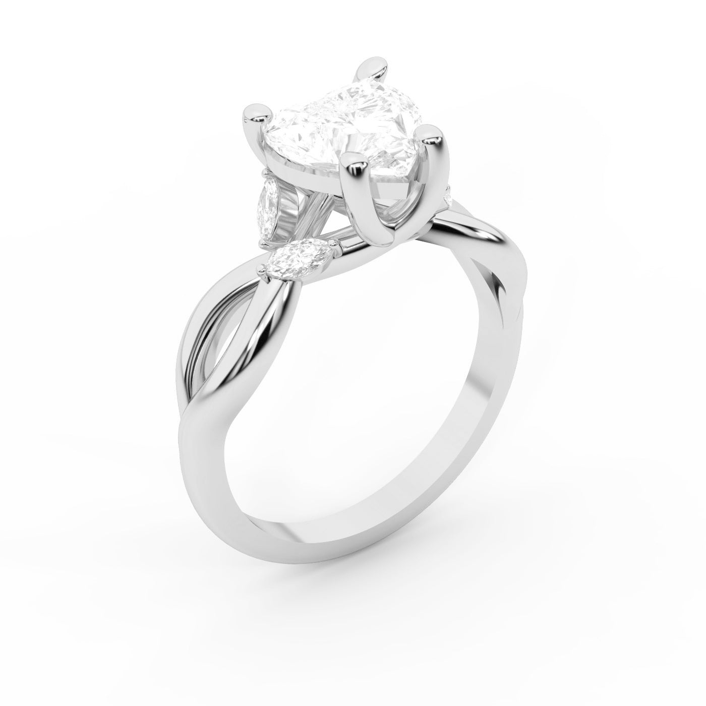 Heart Cut Lab Grown Diamond Engagement Ring with Twisted Shank in White Gold