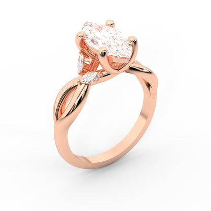 Marquise Cut Lab Grown Diamond Twisted Engagement Ring in Rose Gold with side stones