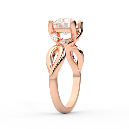 Round Cut Lab Grown Diamond Twisted Engagement Ring in Rose Gold