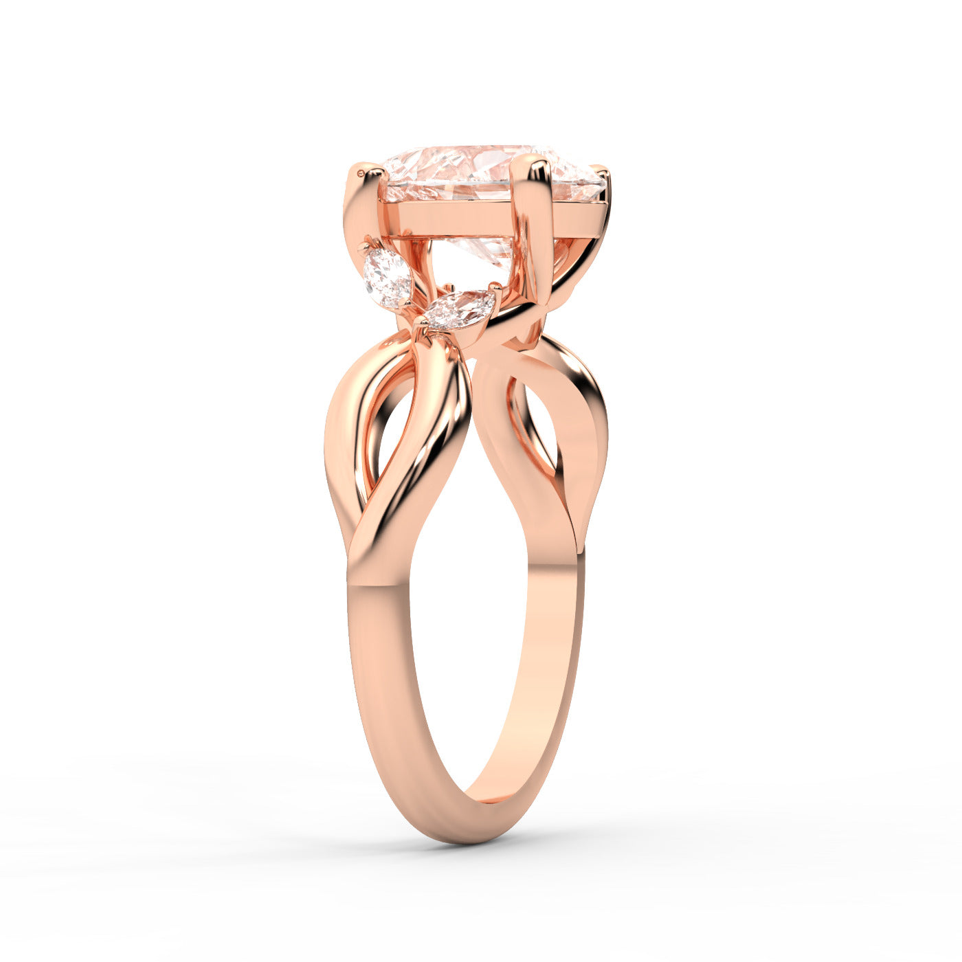 Pear Cut Lab Grown Diamond Twisted Engagement Ring in Rose Gold