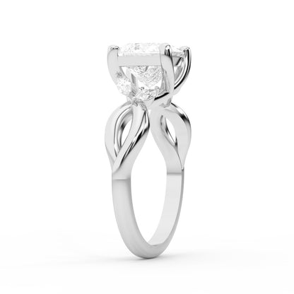 Princess Cut Lab Grown Diamond and Marquise Side Stone Engagement Ring in White Gold