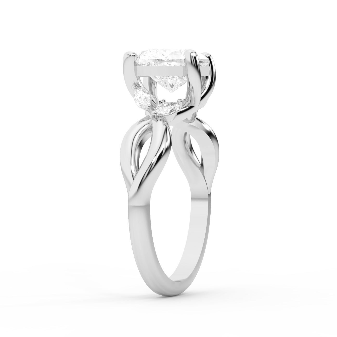 Heart Cut Lab Grown Diamond Engagement Ring with Twisted Shank in White Gold