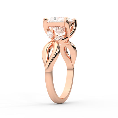 Princess Cut Lab Grown Diamond and Marquise Side Stone Engagement Ring in Rose Gold setting