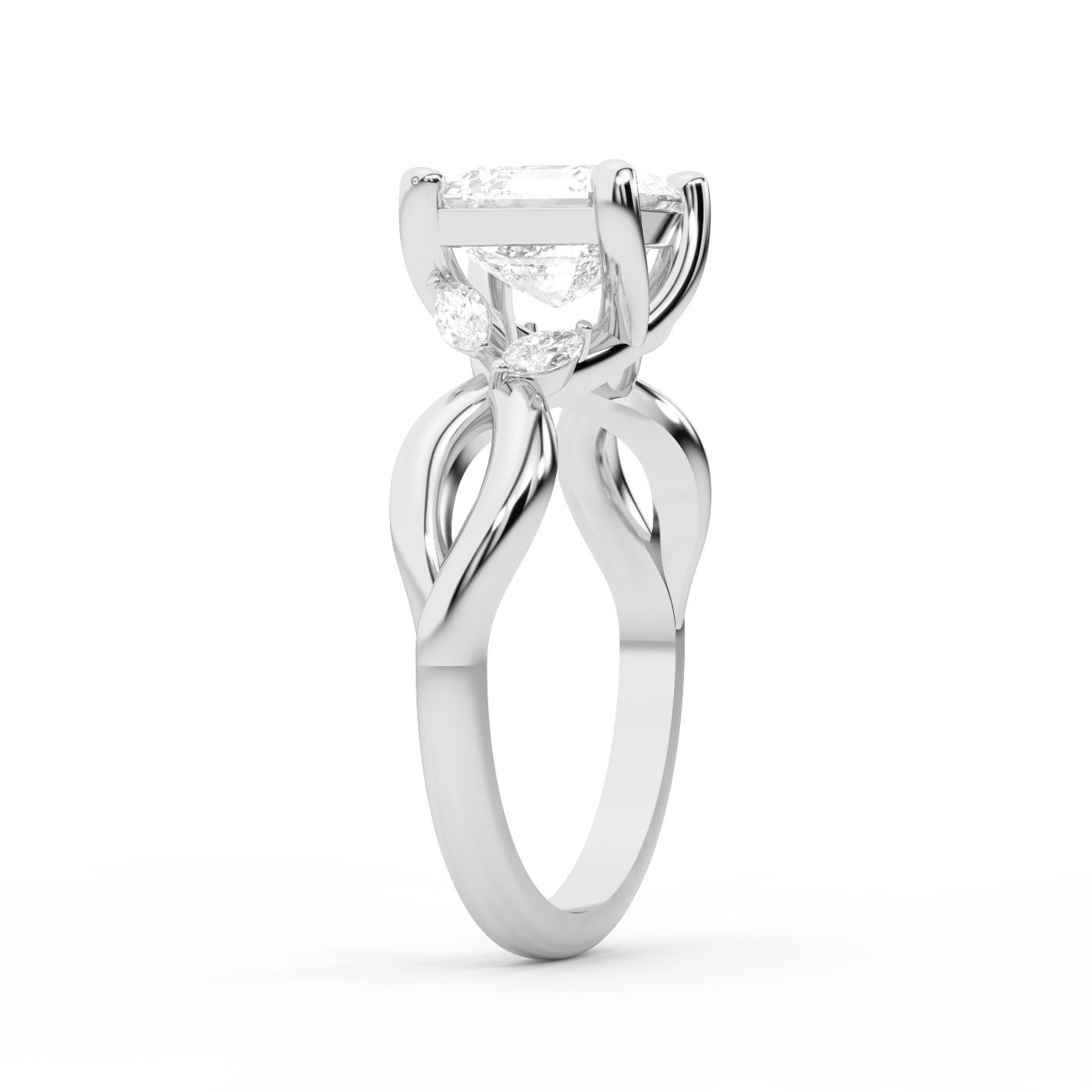Asscher Cut Lab Grown Diamond Twisted Engagement Ring in Silver