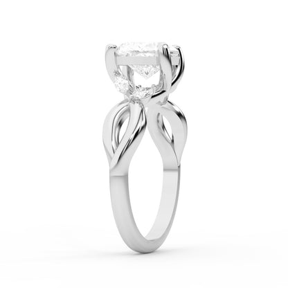 Heart Cut Lab Grown Diamond Engagement Ring with Twisted Shank in Silver