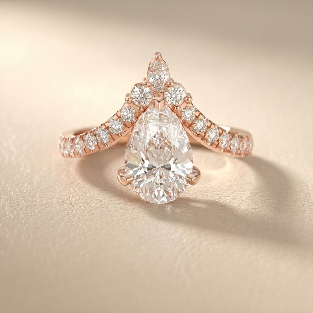 Pear Cut Lab Grown Diamond Engagement Ring in Rose Gold with side stone accents