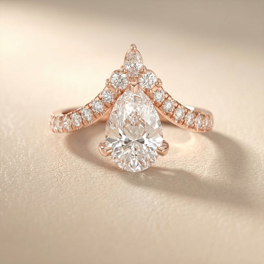 Pear Cut Lab Grown Diamond Engagement Ring in Rose Gold with side stone accents