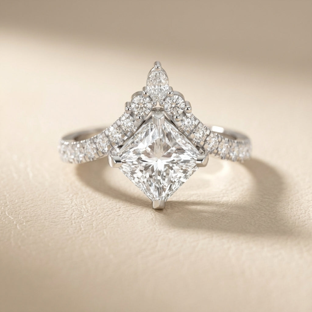 Princess Cut Lab Grown Diamond Engagement Ring with Side Stones in White Gold